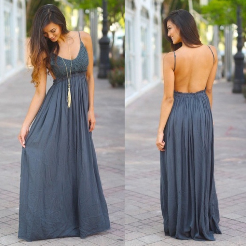 Wishlist Crochet Front Open Back Maxi Dress